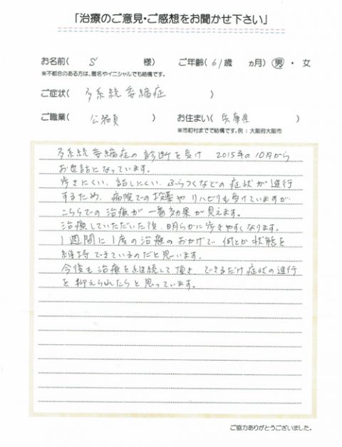 患者様の声 症状別 パーキンソン病や脊髄小脳変性症の治療なら大阪の 堂島針灸接骨院